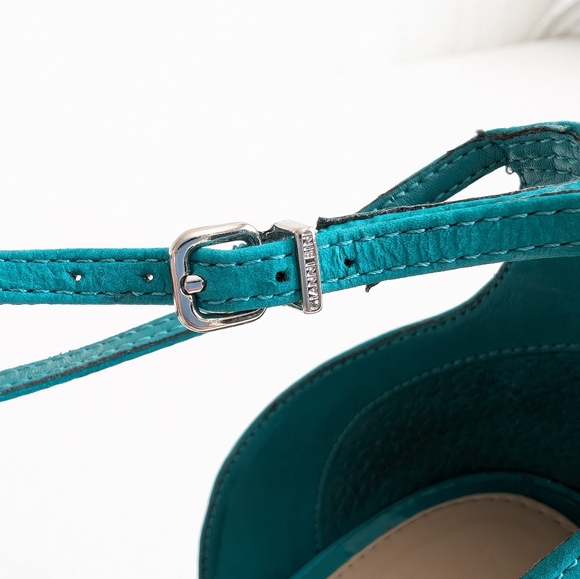 Gianni Bini Suede Teal Open Toe High Heels, size 9, Party Wedding Prom - Picture 6 of 9